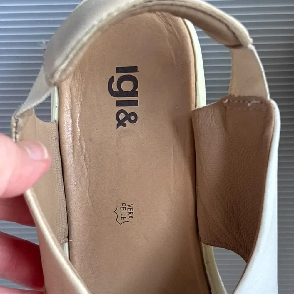 IGI&CO Italy Leather Platform Wedge Sandals White Beige Womens EU 38 US 7-7.5